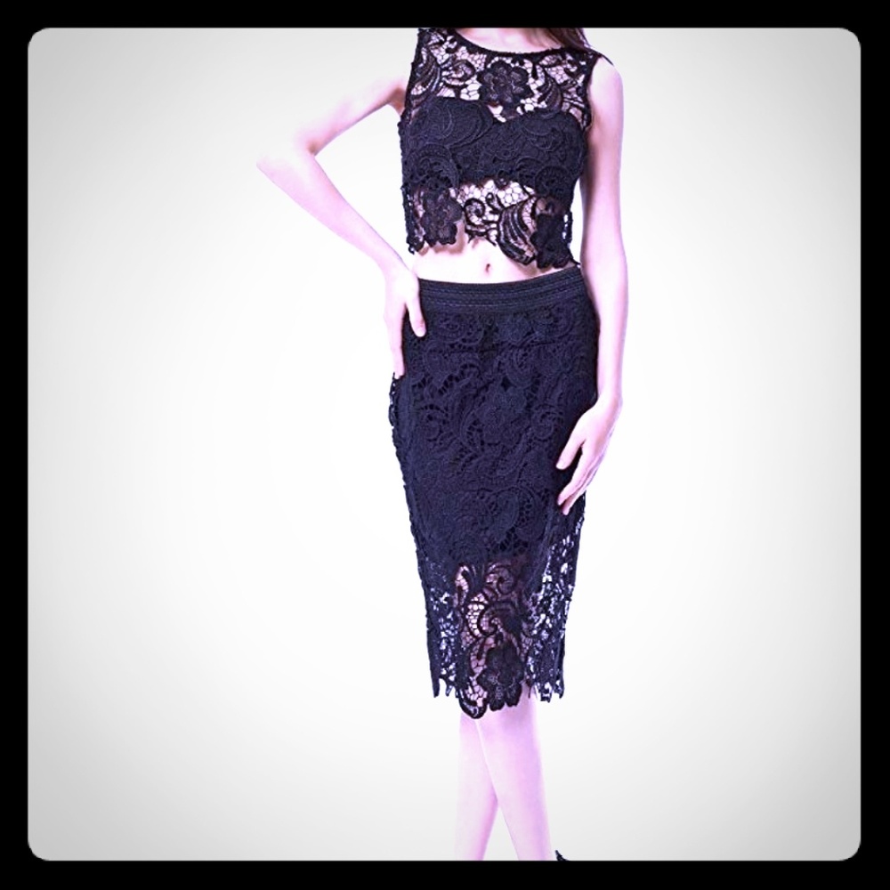 2 Piece Lace Crop Top & Skirt